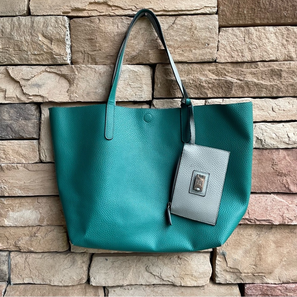 Style & Co teal green gray large tote handbag with zipper wallet